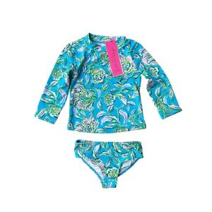 Lilly Pulitzer Kids Bobby Rashguard Set Cumulus Blue Floral Size 4